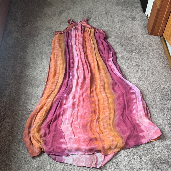 Zara Dresses & Skirts - Zara Pink Orange Ombre Halter Chiffon Midi Dress Size M Tie Dye